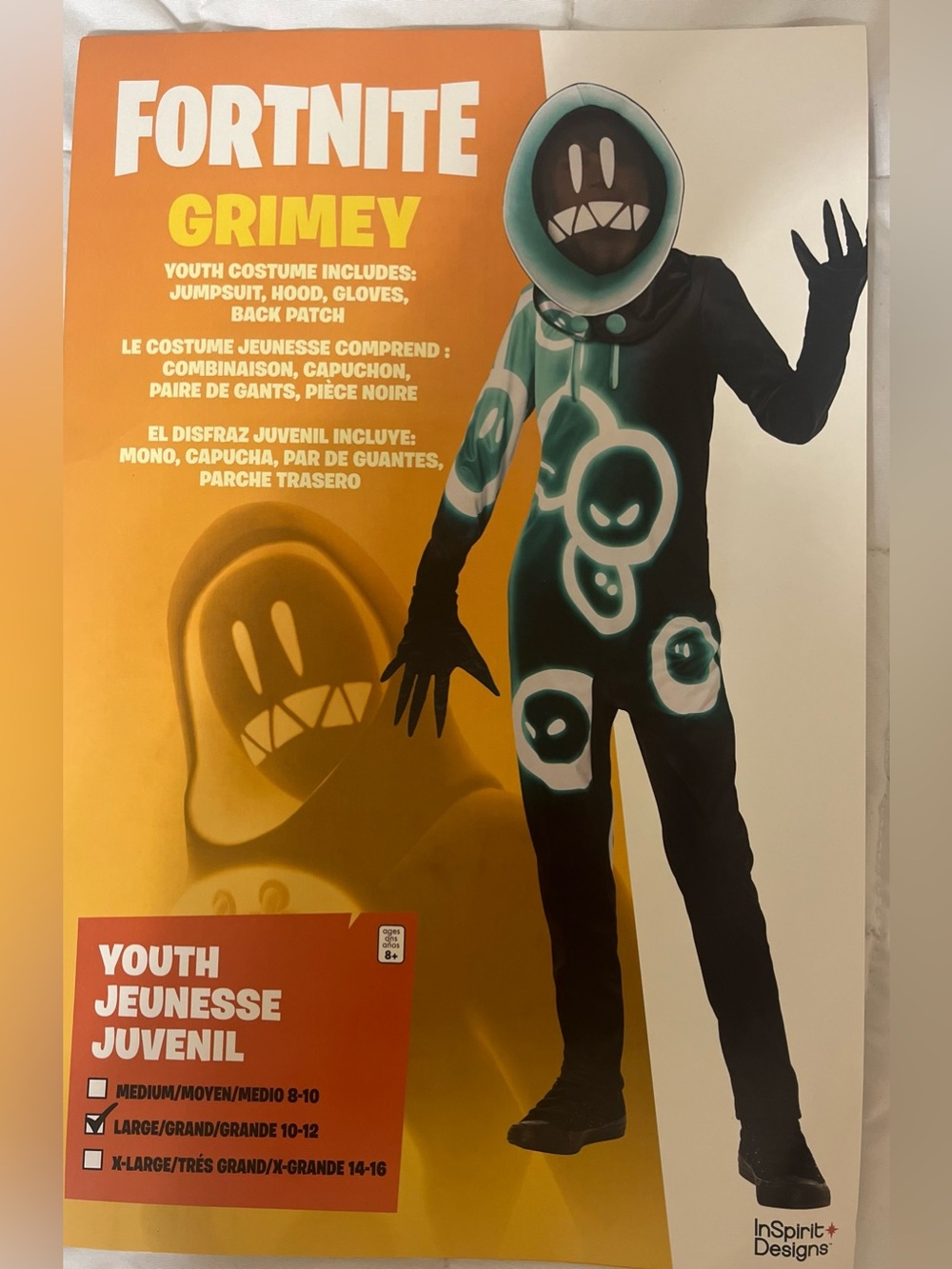 Fortnite Grimey Youth Costume Jumpsuit with hood size child Large